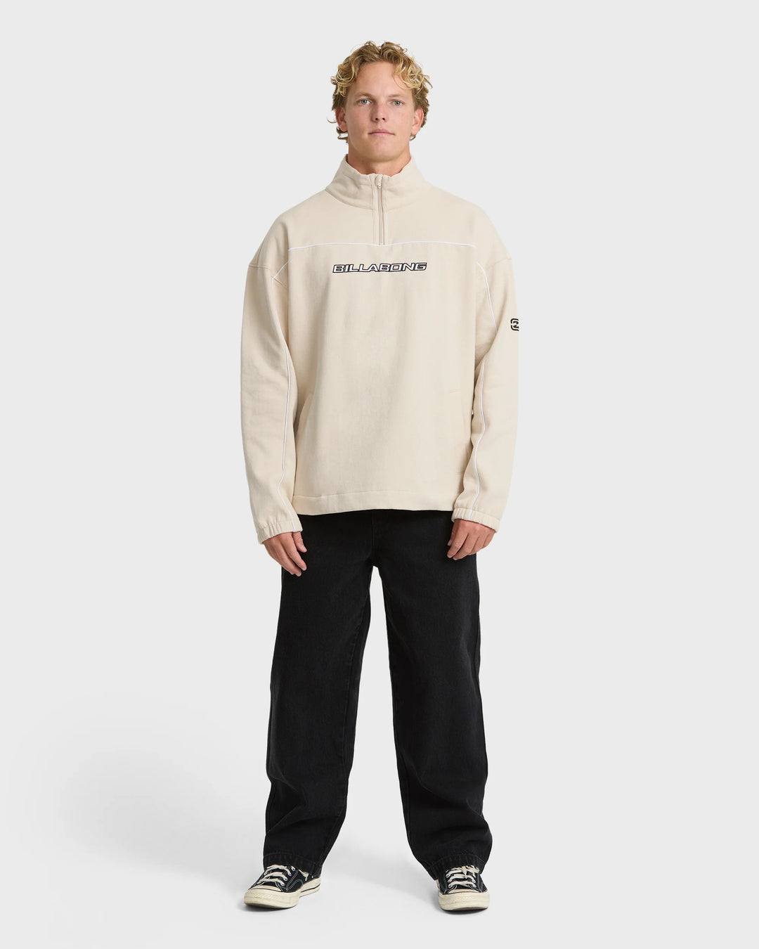 Billabong Men's Bad Dog Progress Mock Neck Quarter-Zip Sweatshirt - Oatmeal - Sun Diego Boardshop