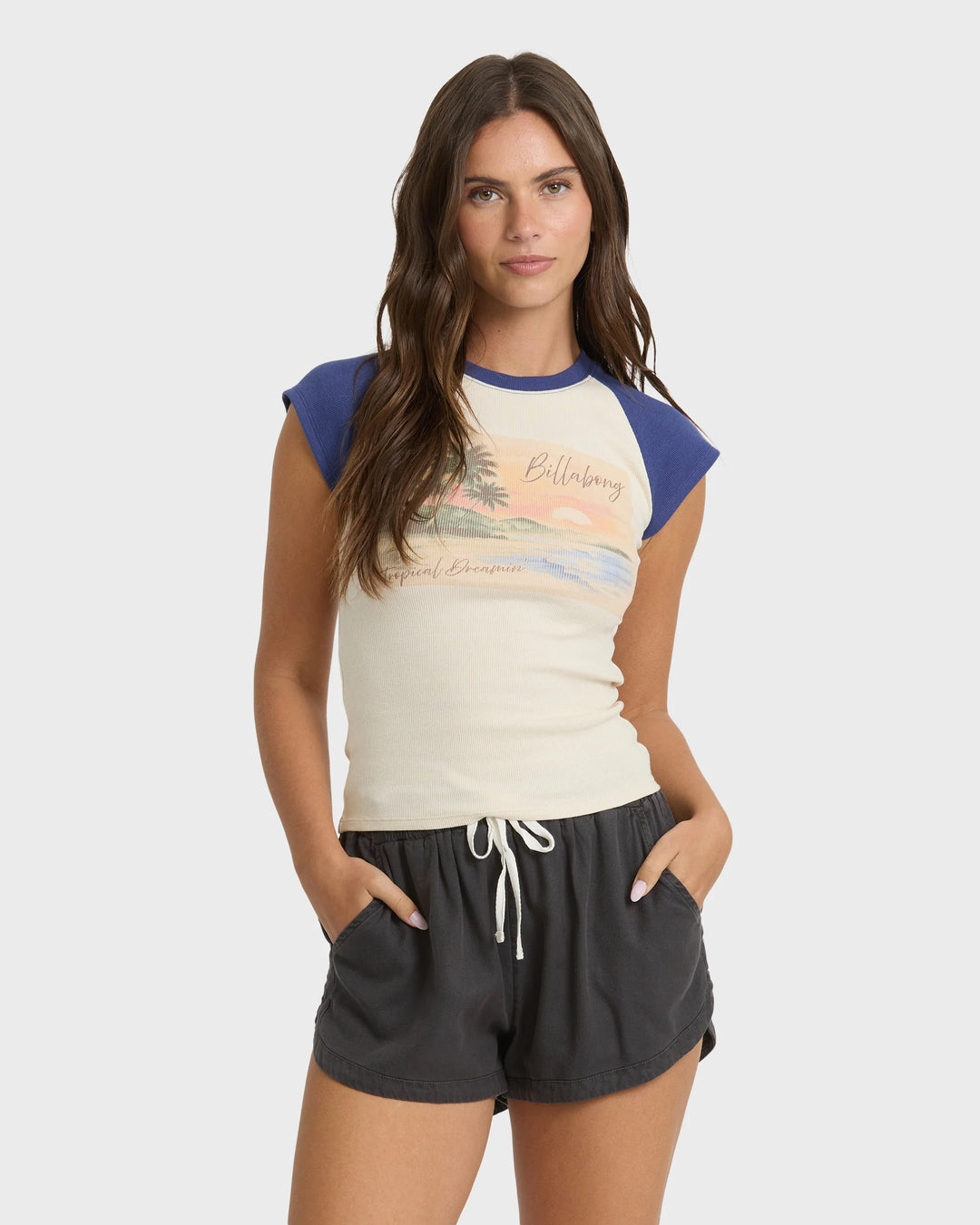 Billabong Women's Setting Sun Short Sleeve Rib Knit T-Shirt - Classic Navy - Sun Diego Boardshop