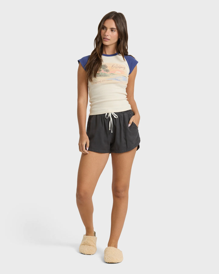 Billabong Women's Setting Sun Short Sleeve Rib Knit T-Shirt - Classic Navy - Sun Diego Boardshop