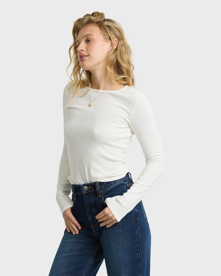 Billabong Women's All I Need Long Sleeve Knit Top - White Cap - Sun Diego Boardshop