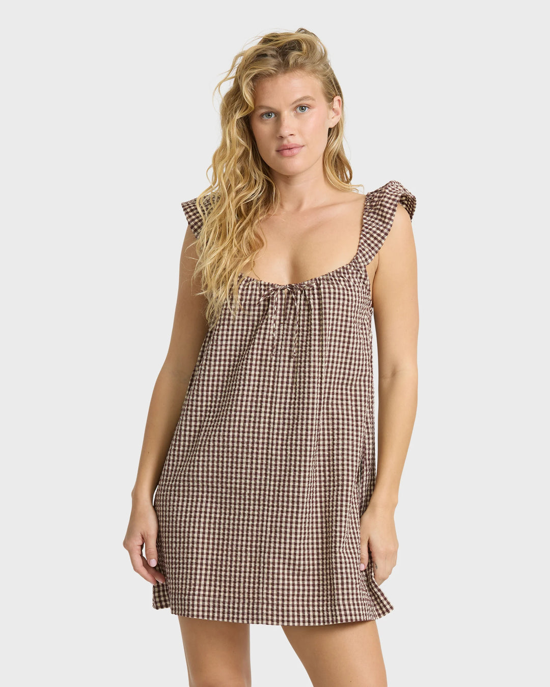 Billabong Women's Dainty Check Mini Dress - Teak - Sun Diego Boardshop