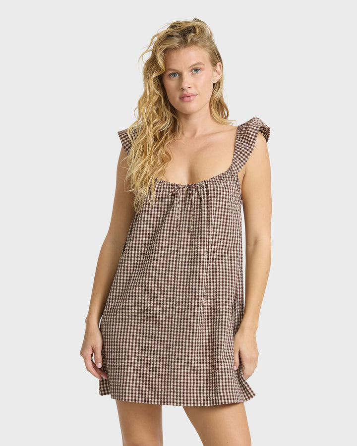 Billabong Women's Dainty Check Mini Dress - Teak - Sun Diego Boardshop