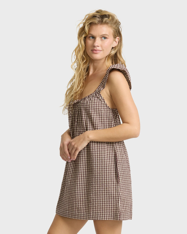 Billabong Women's Dainty Check Mini Dress - Teak - Sun Diego Boardshop
