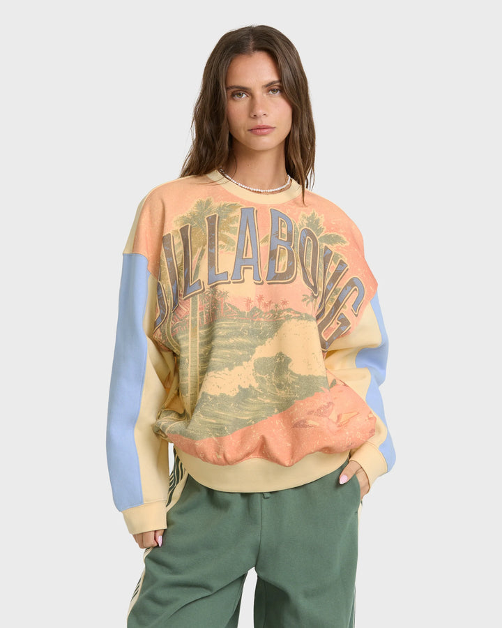 Billabong Women's Surf Club Kendal Crewneck Sweatshirt - Light Yellow - Sun Diego Boardshop