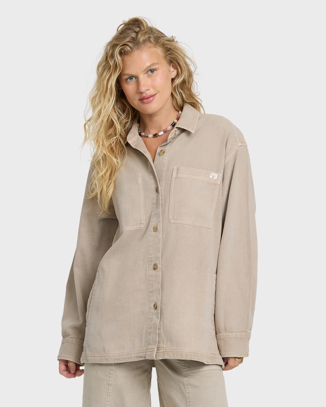 Billabong Women's Washed Ashore 2 Long Sleeve Woven Overshirt - Cobblestone - Sun Diego Boardshop