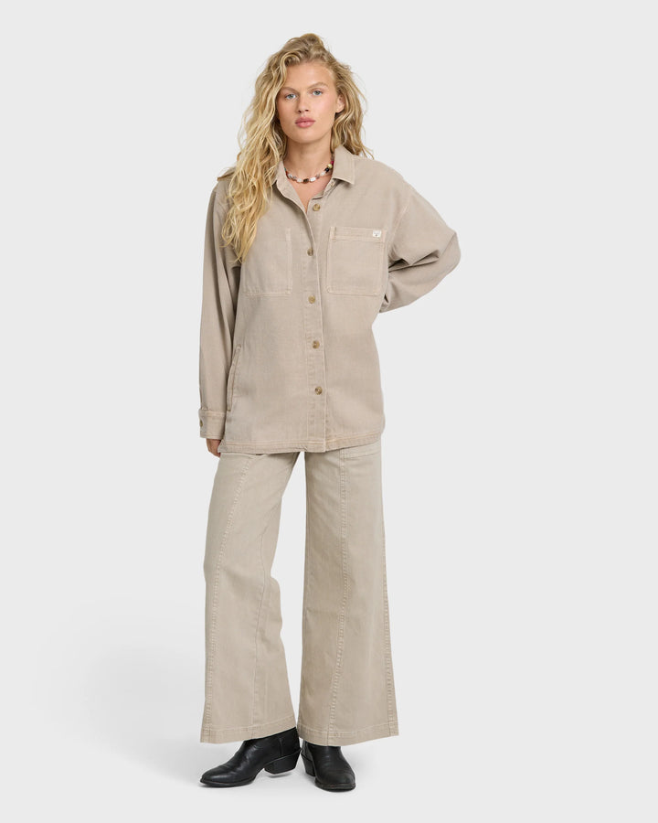 Billabong Women's Washed Ashore 2 Long Sleeve Woven Overshirt - Cobblestone - Sun Diego Boardshop