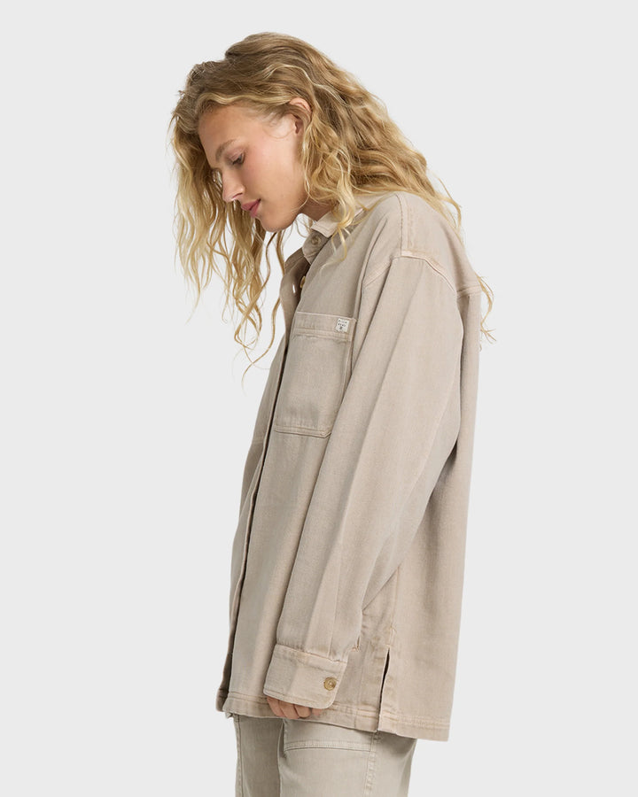 Billabong Women's Washed Ashore 2 Long Sleeve Woven Overshirt - Cobblestone - Sun Diego Boardshop