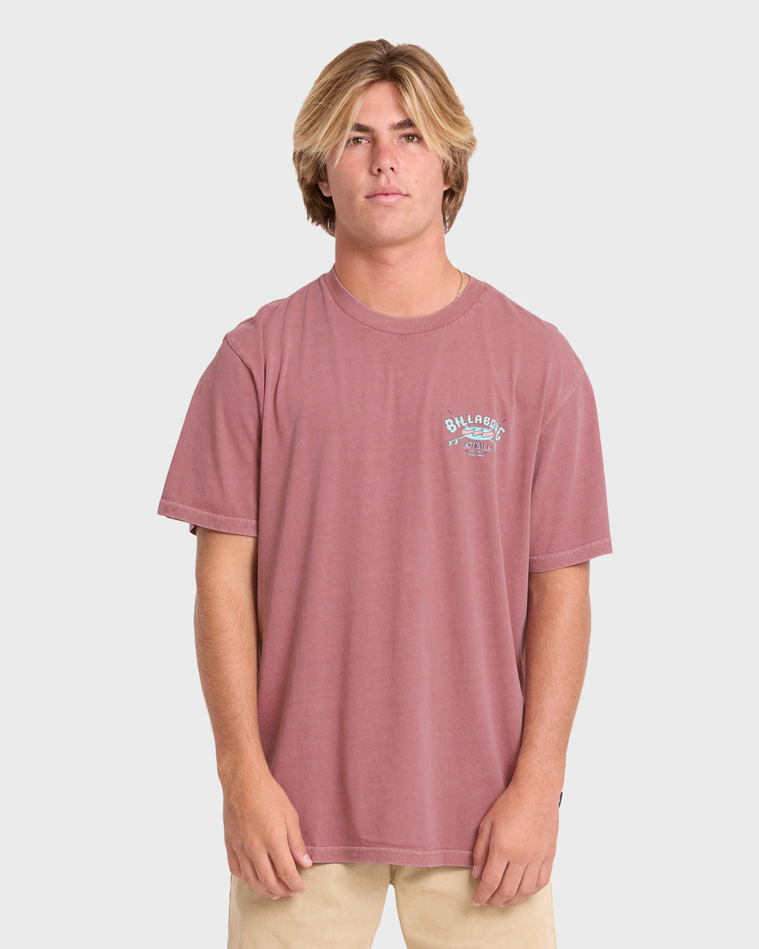 Billabong Men's Heritage Arch Wave Washed Premium Short Sleeve Cotton T-Shirt - Red Dahlia - Sun Diego Boardshop