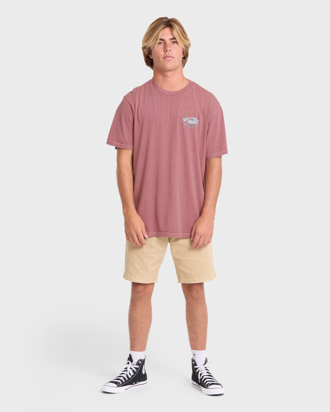 Billabong Men's Heritage Arch Wave Washed Premium Short Sleeve Cotton T-Shirt - Red Dahlia - Sun Diego Boardshop