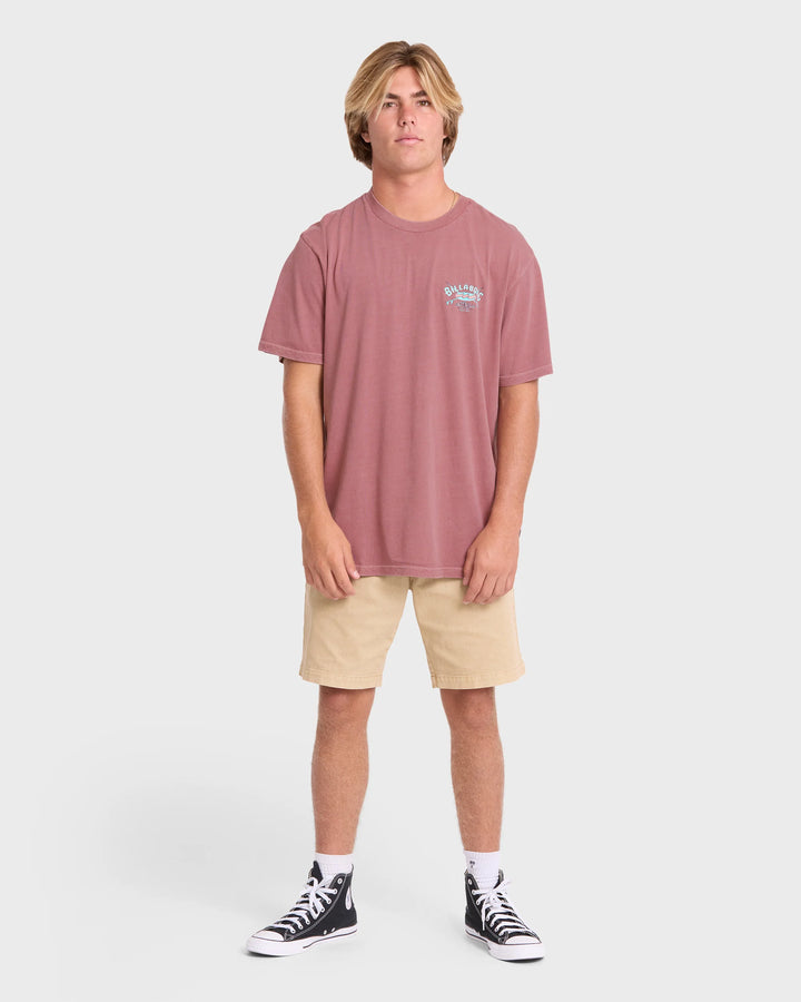 Billabong Men's Heritage Arch Wave Washed Premium Short Sleeve Cotton T-Shirt - Red Dahlia - Sun Diego Boardshop