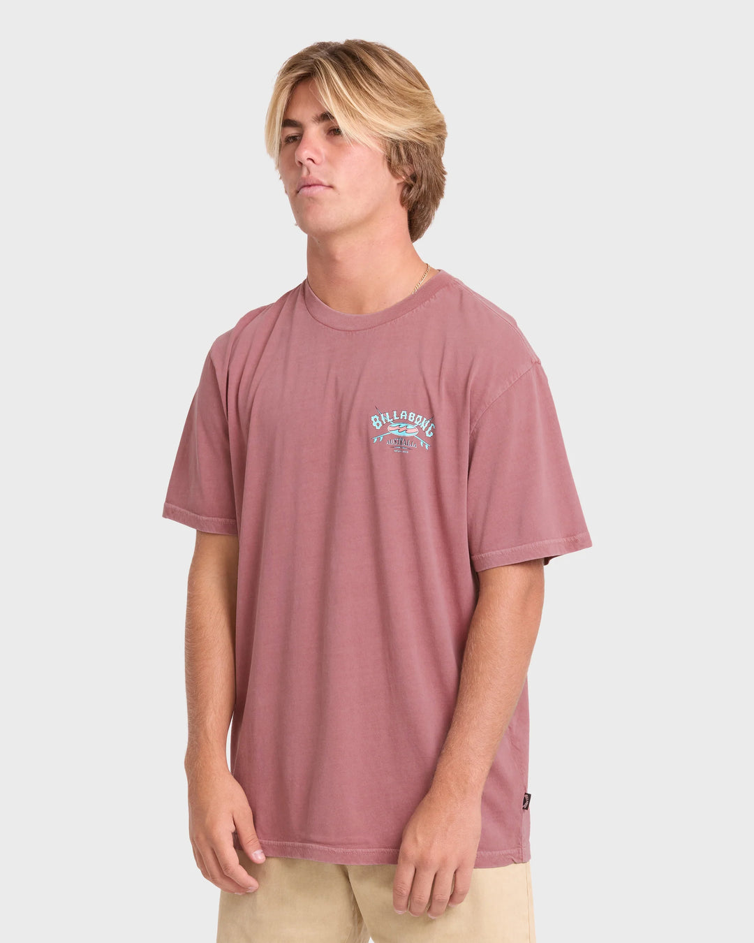 Billabong Men's Heritage Arch Wave Washed Premium Short Sleeve Cotton T-Shirt - Red Dahlia - Sun Diego Boardshop