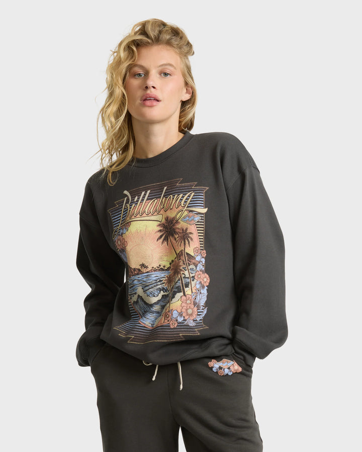 Billabong Women's What A View Crewneck Sweatshirt - Off Black - Sun Diego Boardshop