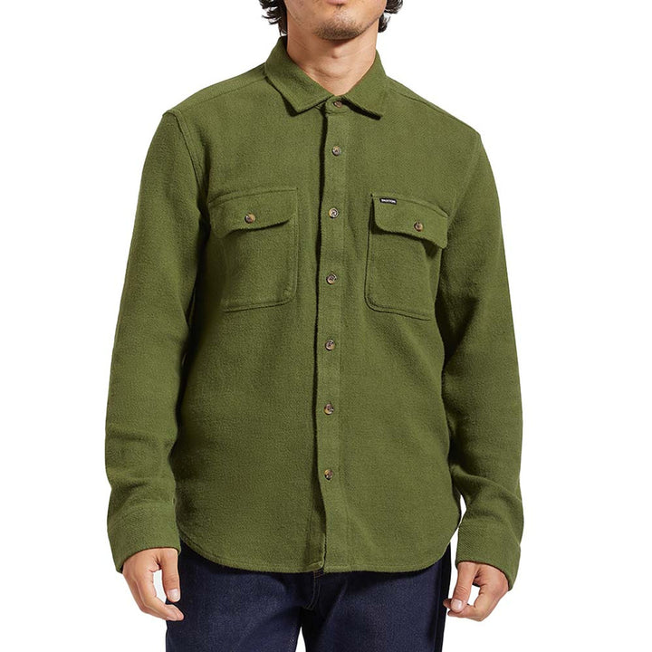 Brixton Bowery Textured Loop Twill L/S Overshirt - CYPRESS GREEN - Sun Diego Boardshop