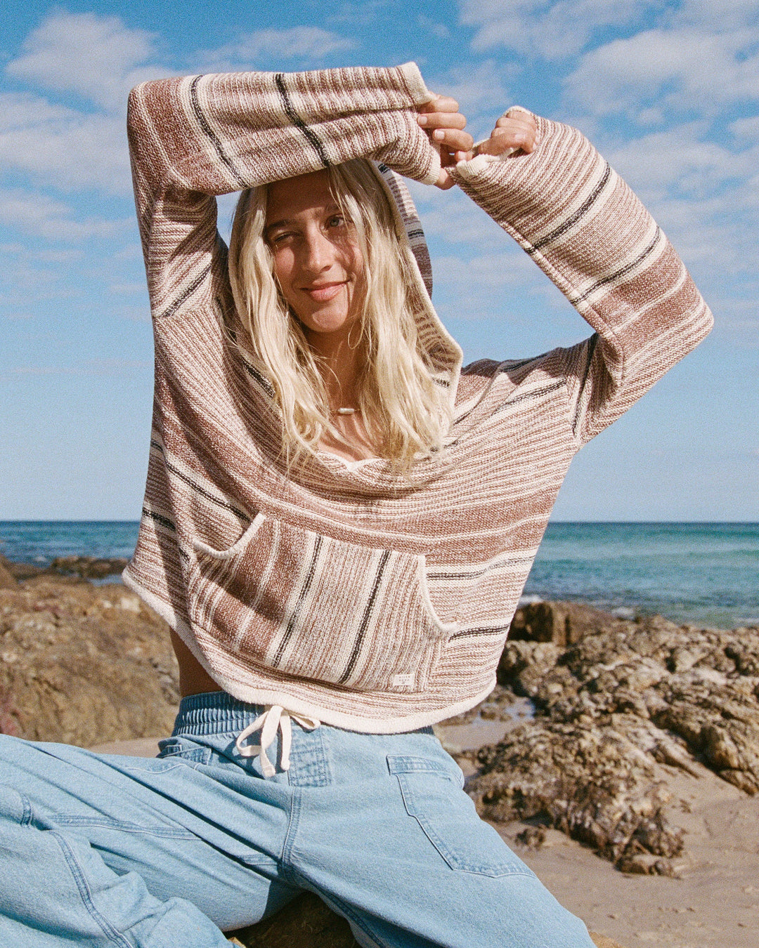 Billabong Women's Baja Beach Hooded Sweater - White / Brown - Sun Diego Boardshop