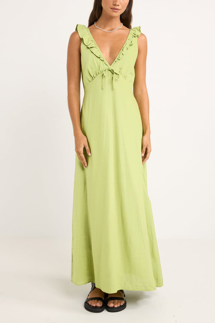 Rhythm Mila Ruffle Maxi Dress - MATCHA - Sun Diego Boardshop