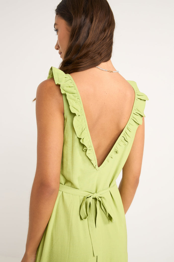 Rhythm Mila Ruffle Maxi Dress - MATCHA - Sun Diego Boardshop