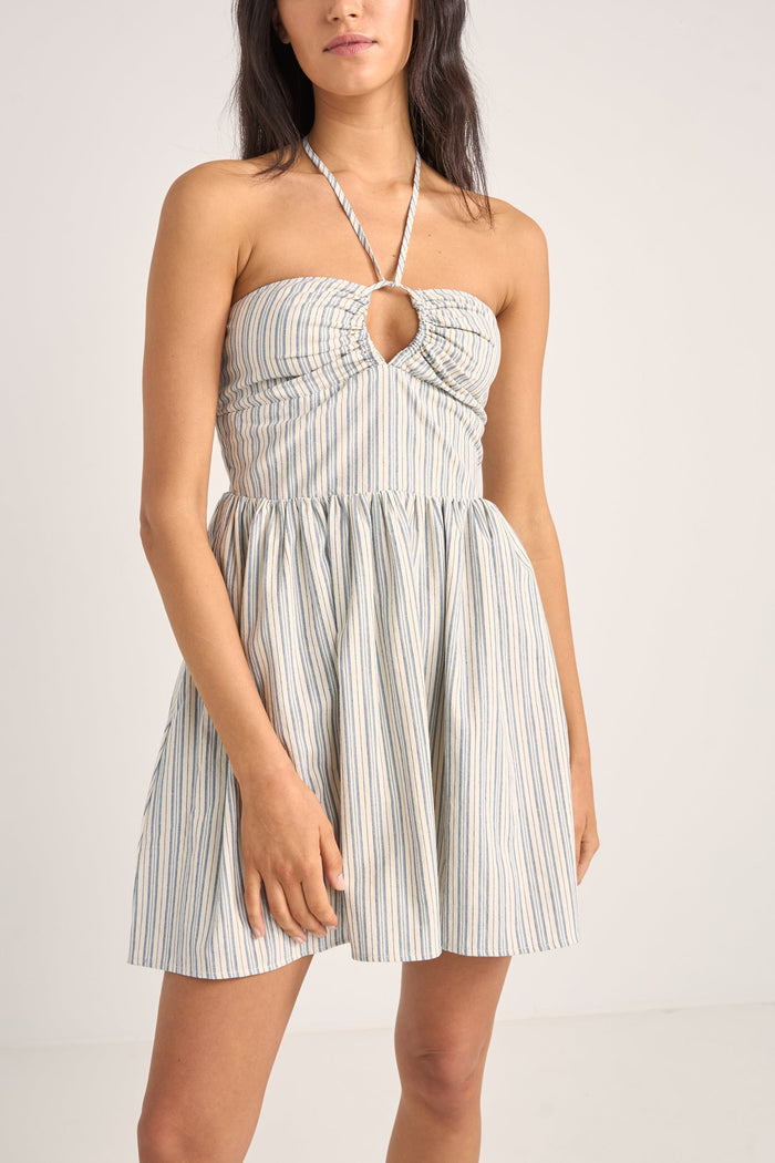 Rhythm Haven Halter Mini Dress - Blue Stripe - Sun Diego Boardshop