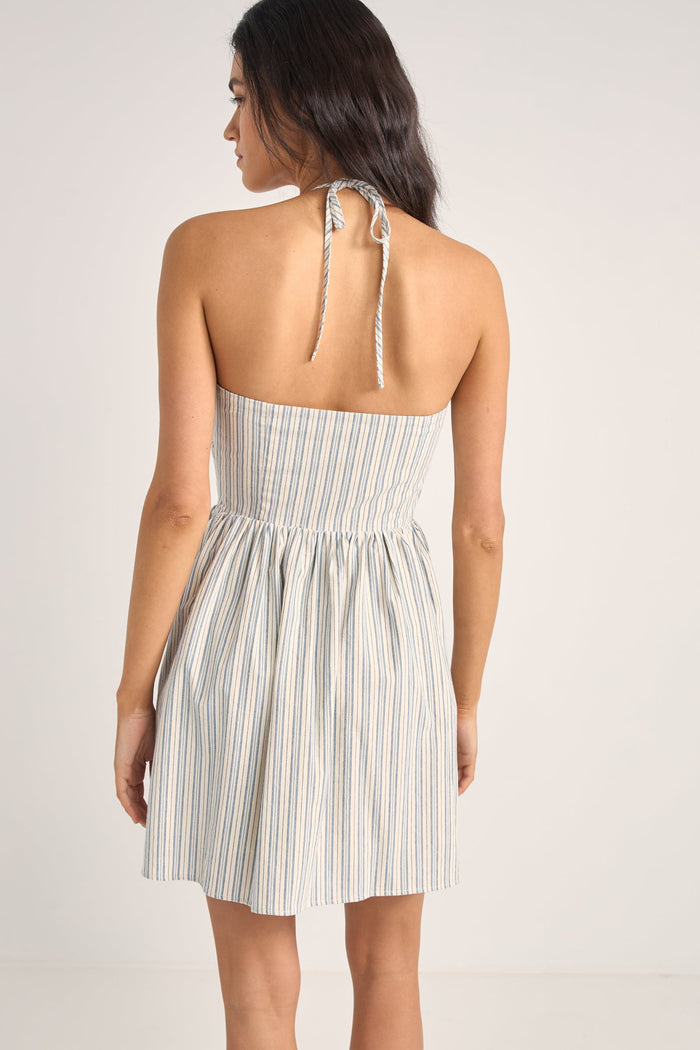 Rhythm Haven Halter Mini Dress - Blue Stripe - Sun Diego Boardshop