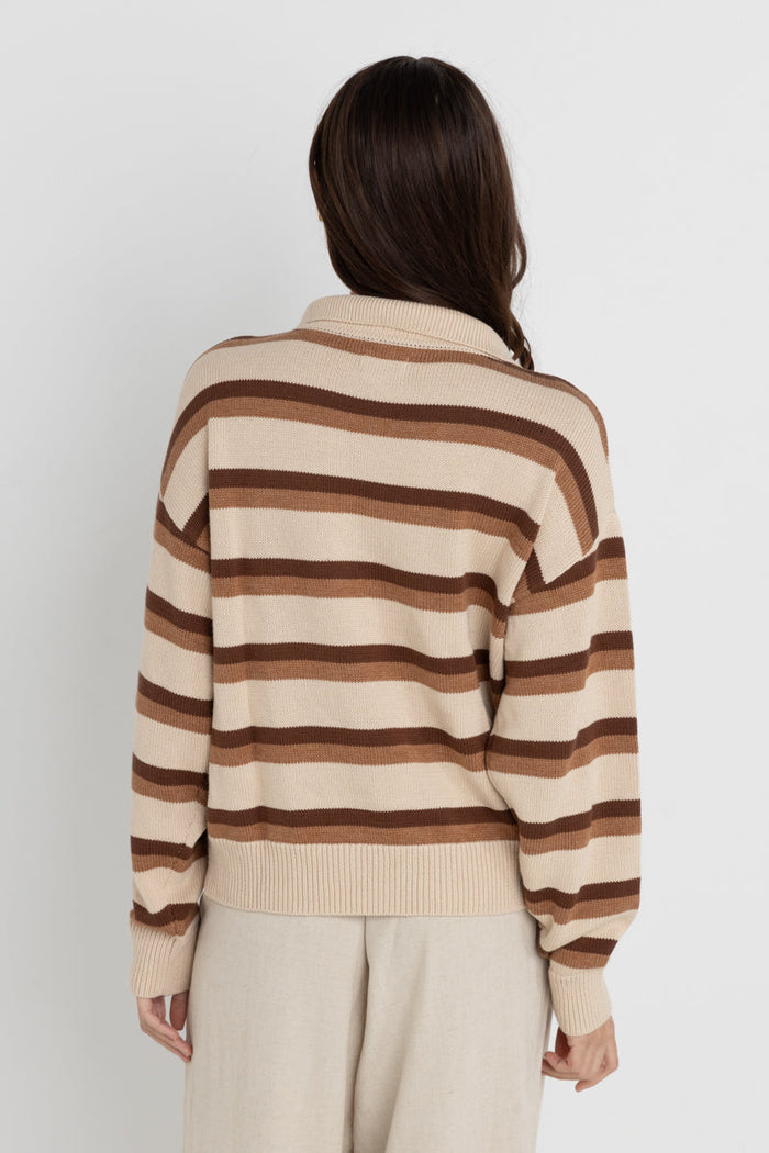 Rhythm 1/4 Zip Isla Striped Jumper - COFFEE - Sun Diego Boardshop