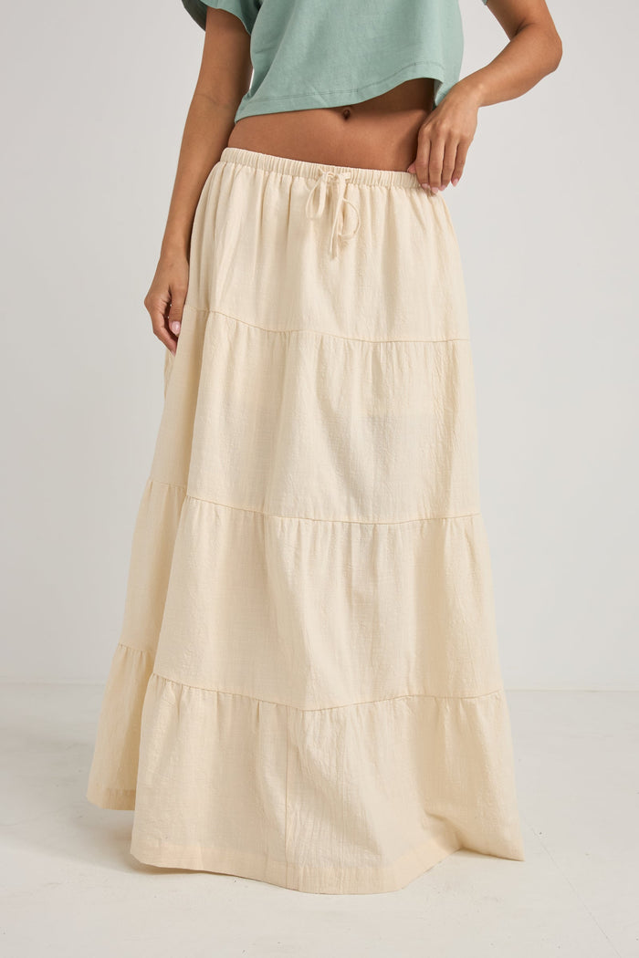 Rhythm Textured Tiered Maxi Skirt - CREAM - Sun Diego Boardshop