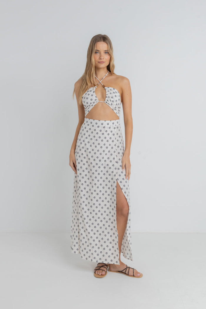 Rhythm Domino Floral Cutout Maxi Dress - OAT - Sun Diego Boardshop