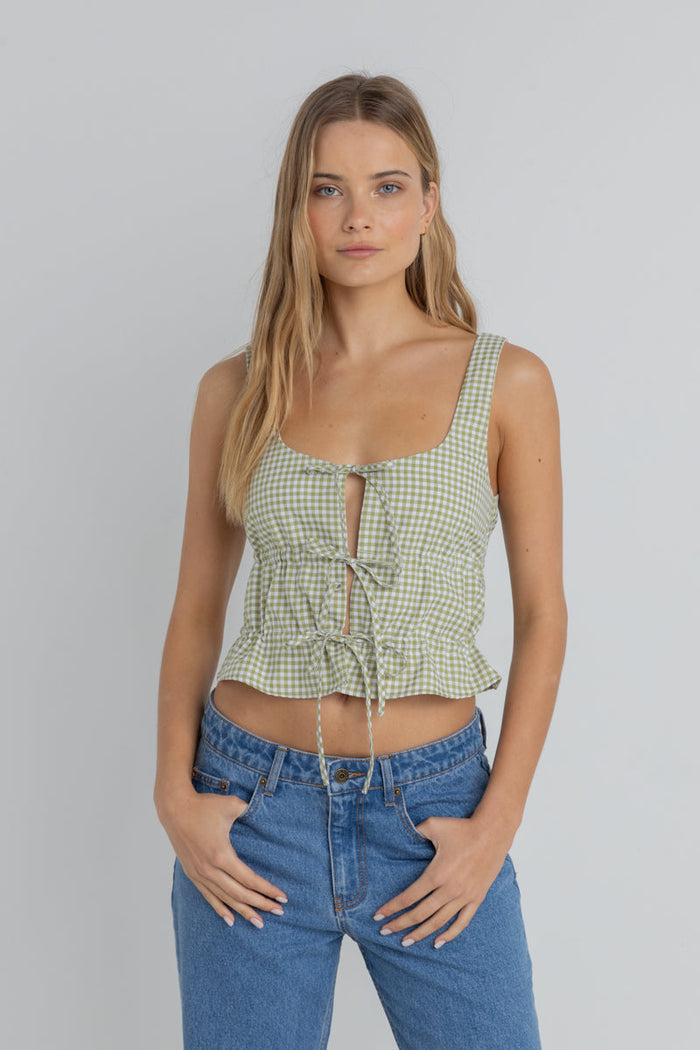 Rhythm Gloria Tie Front Top - GREEN - Sun Diego Boardshop