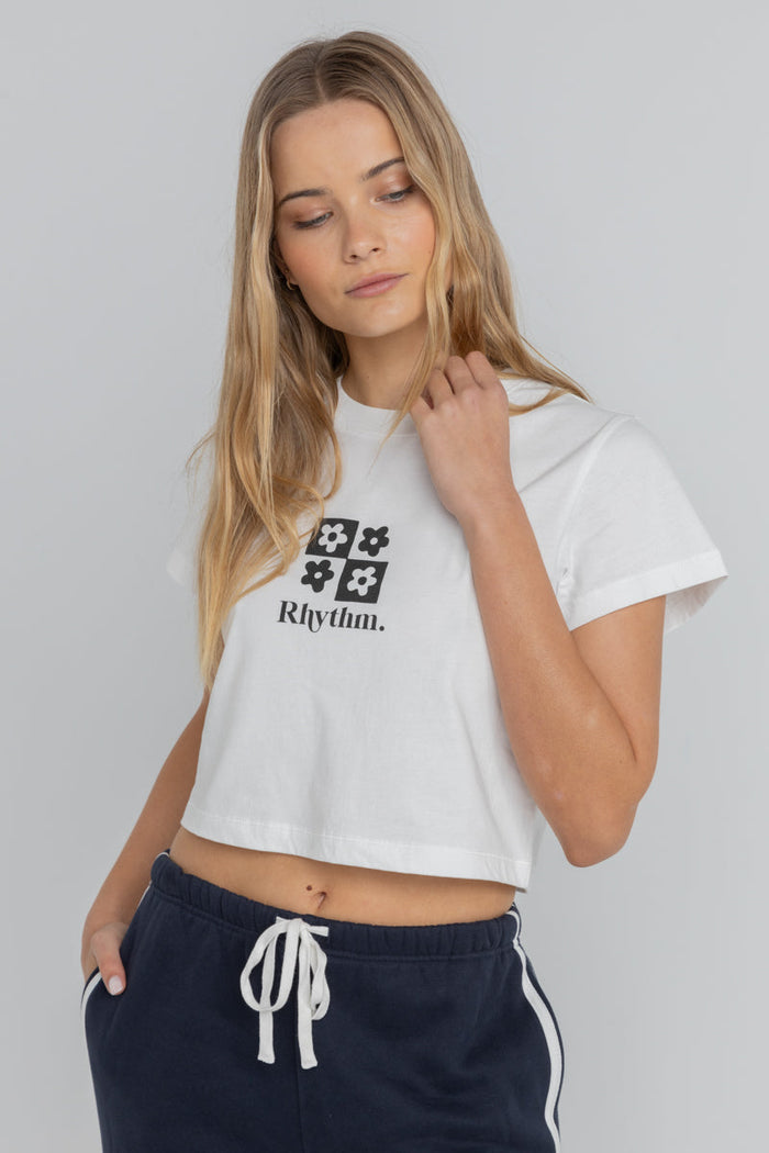 Rhythm Flower Bed Cropped Tee - WHITE - Sun Diego Boardshop