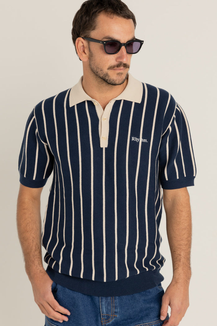 Rhythm Striped Knit Ss Polo - NAVY - Sun Diego Boardshop