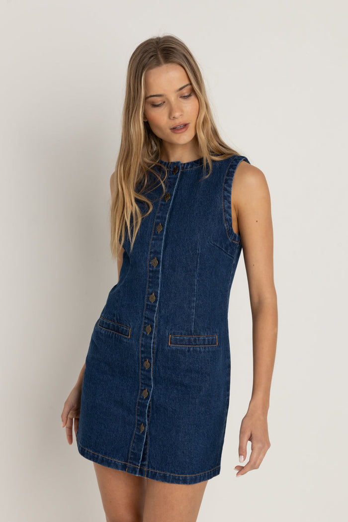 Rhythm Gia Denim Dress - BLUE WASH - Sun Diego Boardshop