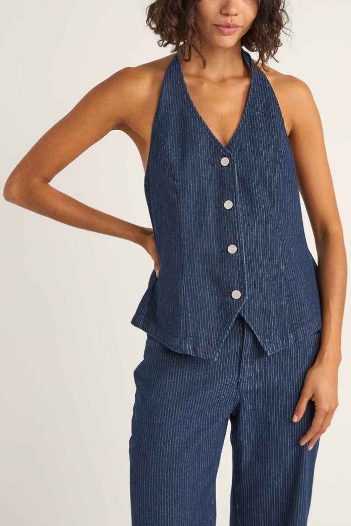 Rhythm Pinstripe Halter Vest - DENIM - Sun Diego Boardshop