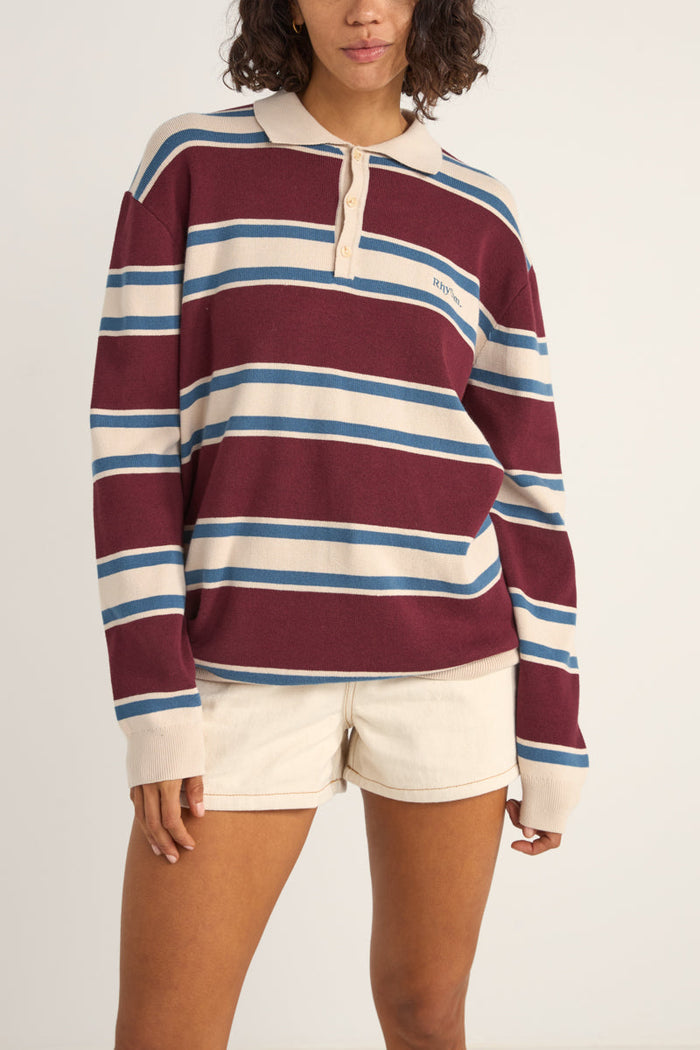 Rhythm Siglo Knit Ls Polo - BURGUNDY - Sun Diego Boardshop