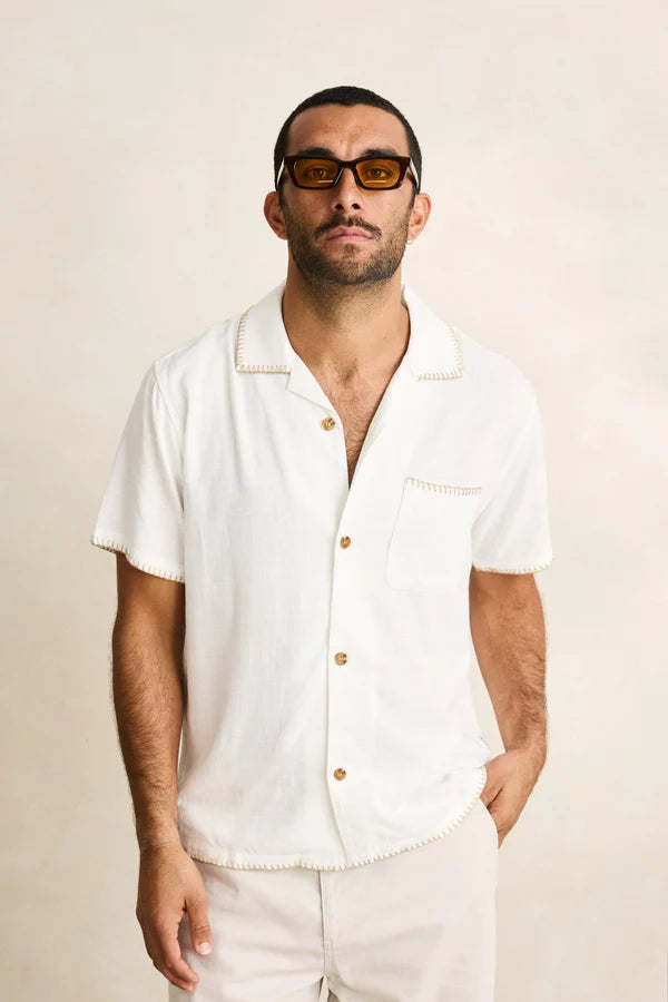 Rhythm Linen Whip Stitch Short Sleeve Shirt - Vintage White - Sun Diego Boardshop