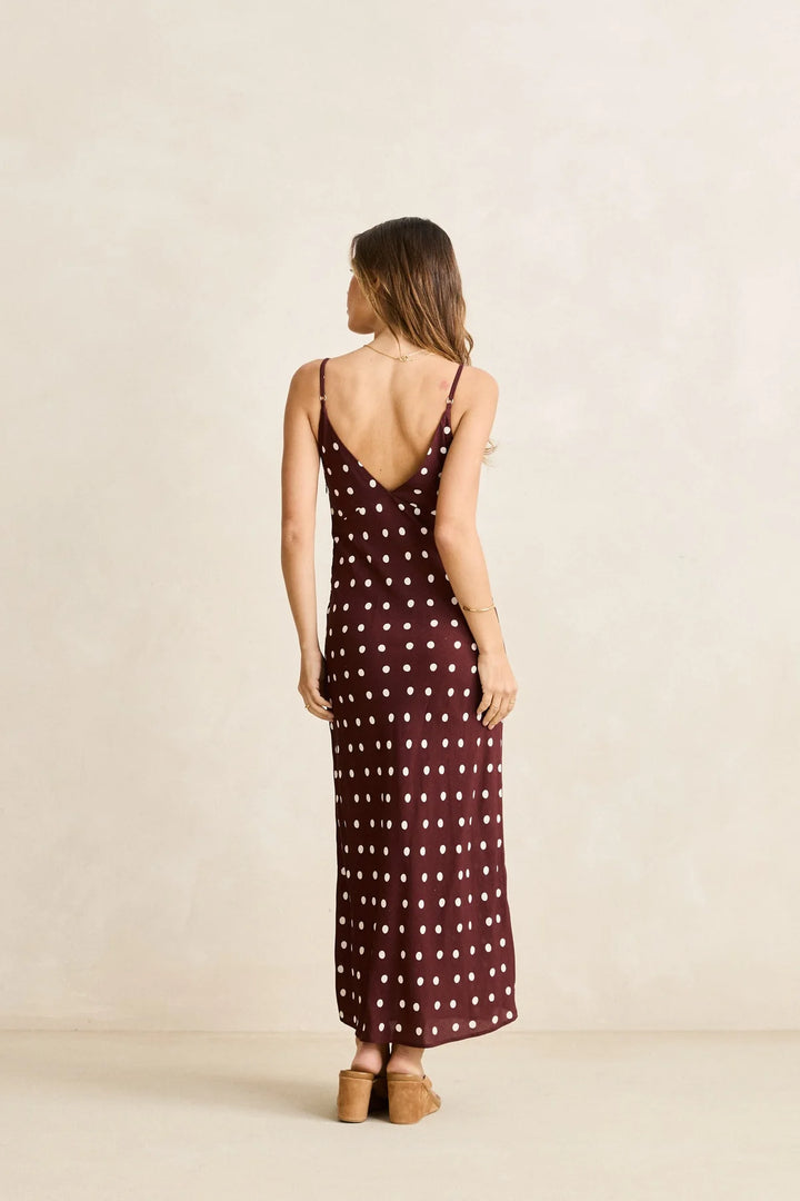 Rhythm Polka Dot Bias Midi Dress - Cafe - Sun Diego Boardshop