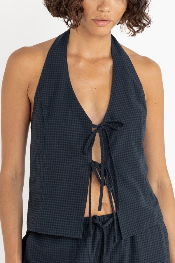 Rhythm Louise Check Halter Top - Navy - Sun Diego Boardshop