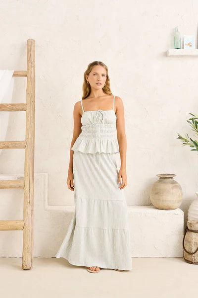 Rhythm Driftwood Stripe Shirred Crop Tank Top - Cream