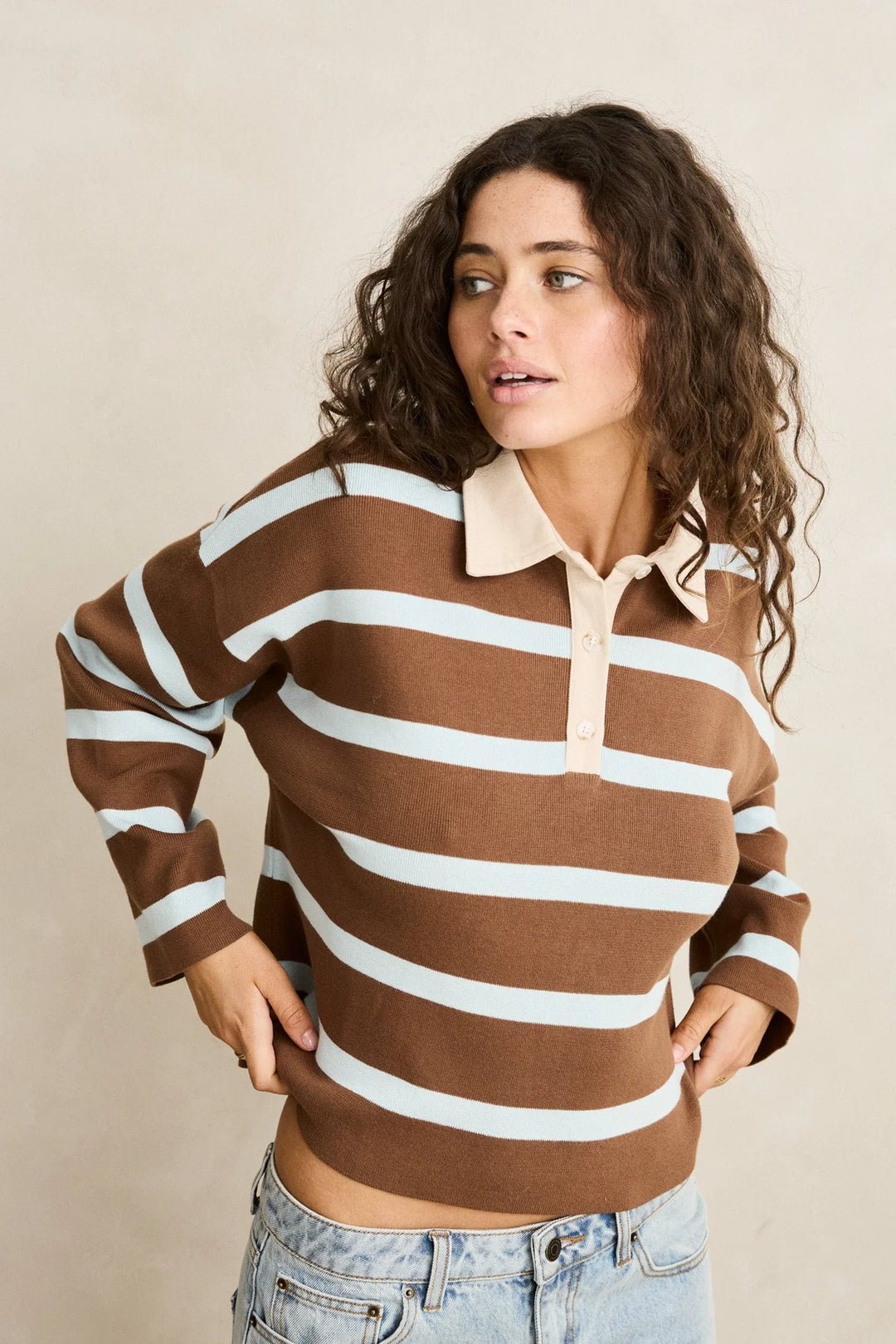 Rhythm Rugby Polo Knit Sweater - Brown - Sun Diego Boardshop