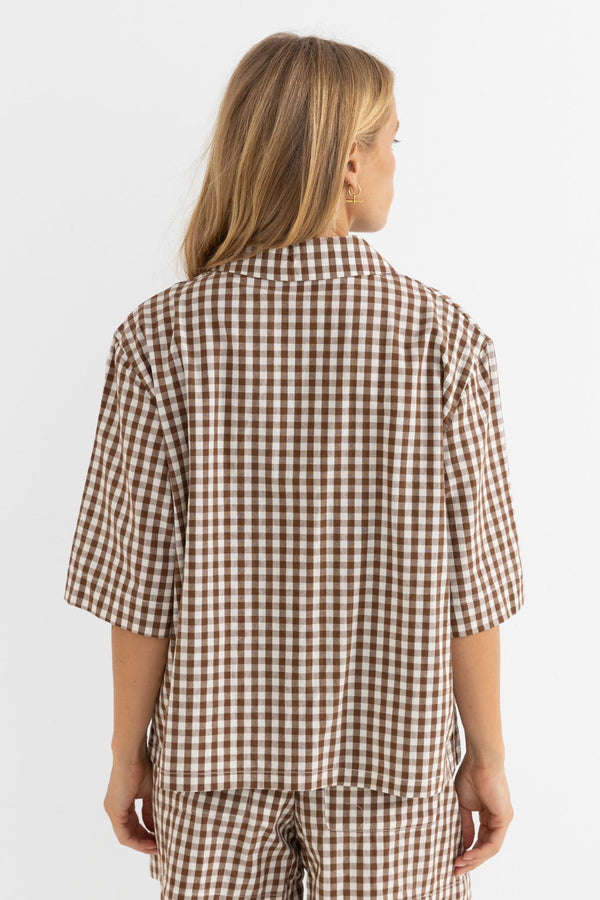 Rhythm Birdie Gingham Tie Front Top - Brown - Sun Diego Boardshop