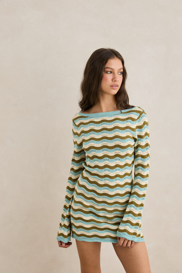 Rhythm Whispering Tides Knit Mini Dress - Blue - Sun Diego Boardshop