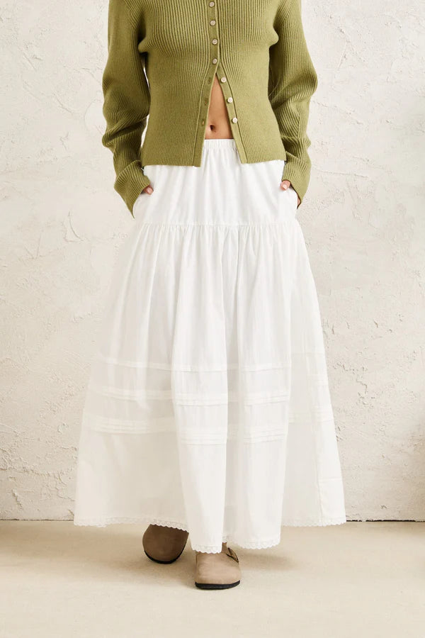 Rhythm Solene Ruffle Midi Skirt - White - Sun Diego Boardshop