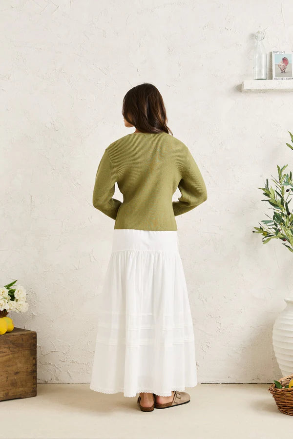 Rhythm Solene Ruffle Midi Skirt - White - Sun Diego Boardshop