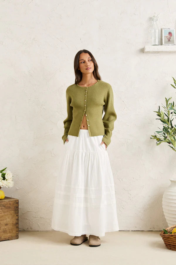 Rhythm Solene Ruffle Midi Skirt - White - Sun Diego Boardshop