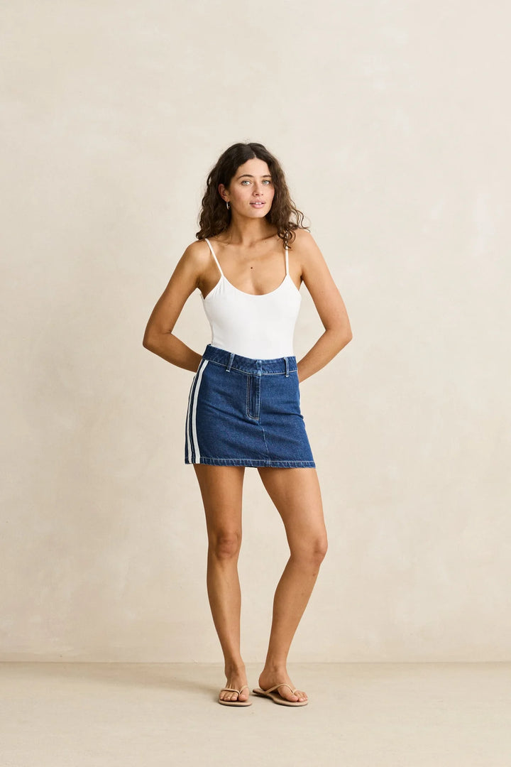 Rhythm Contrast Denim Skirt - Blue - Sun Diego Boardshop