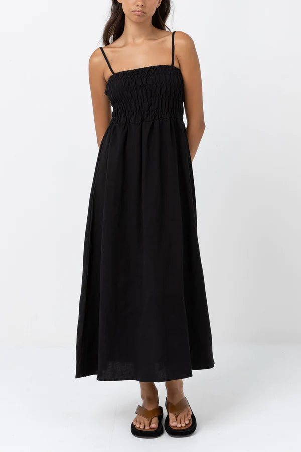 Rhythm Classic Shirred Mini Dress - Black - Sun Diego Boardshop