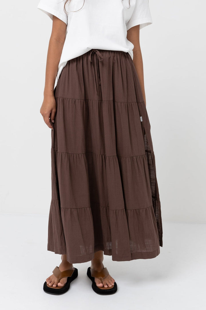 Rhythm Classic Tiered Maxi Skirt - CHOCOLATE - Sun Diego Boardshop