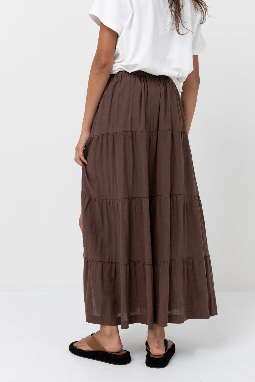 Rhythm Classic Tiered Maxi Skirt - CHOCOLATE - Sun Diego Boardshop