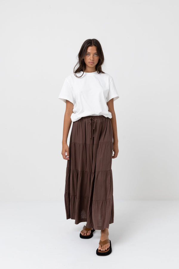 Rhythm Classic Tiered Maxi Skirt - Chocolate - Sun Diego Boardshop