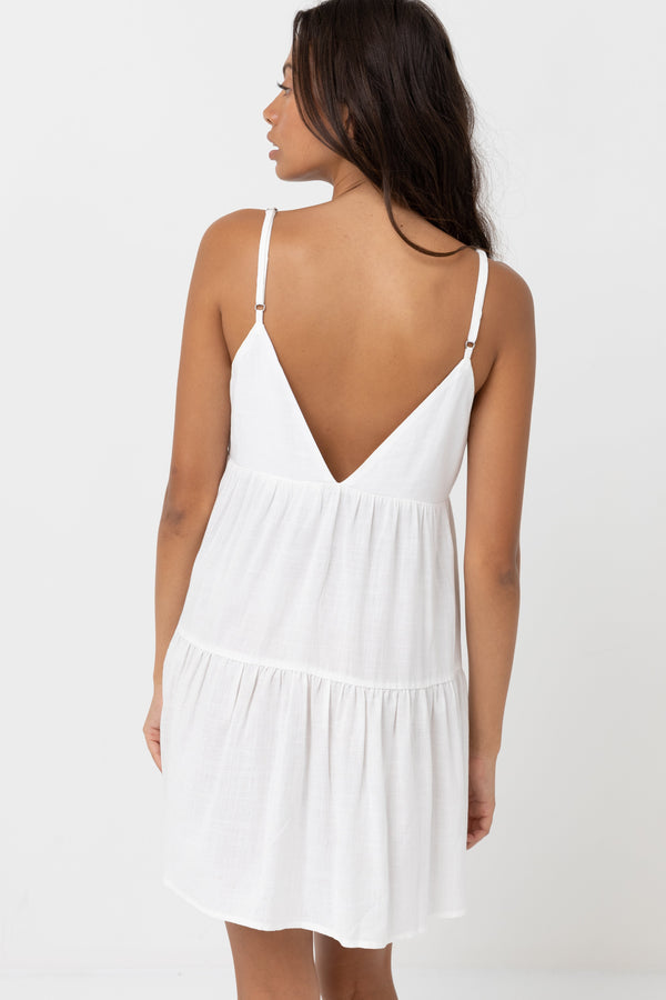 Rhythm Classic Tiered Mini Dress - White - Sun Diego Boardshop