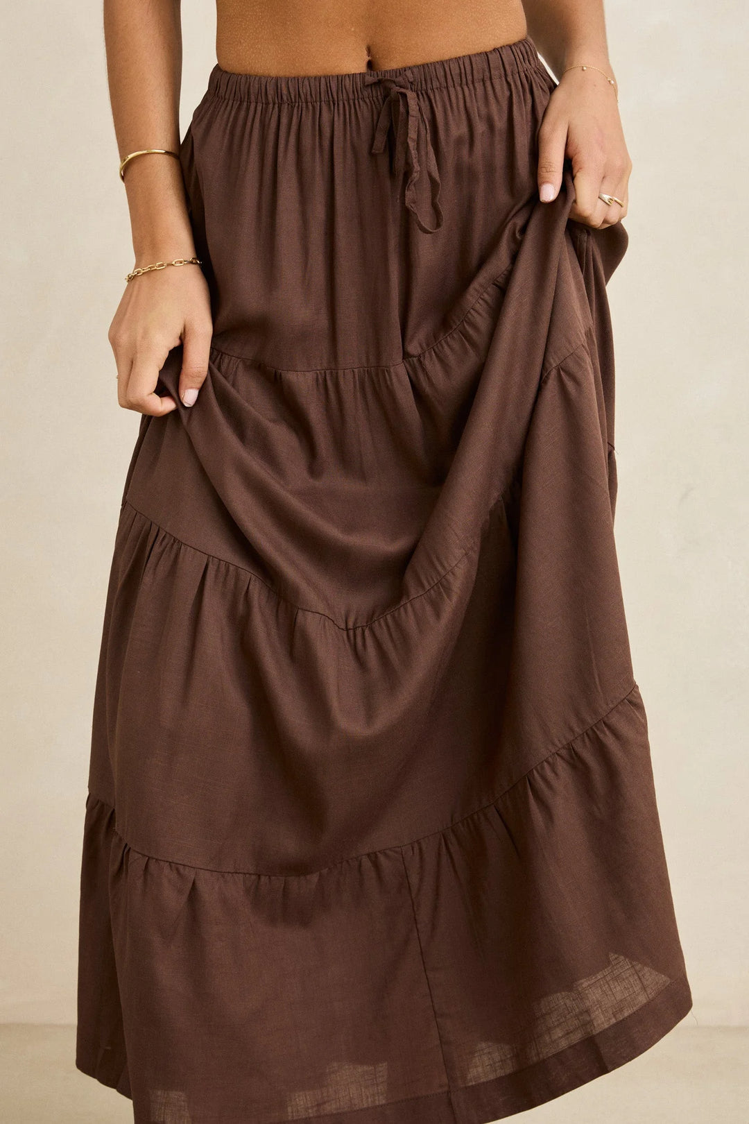 Rhythm Women's Classic Tiered Maxi Skirt - Chocolate - Sun Diego Boardshop