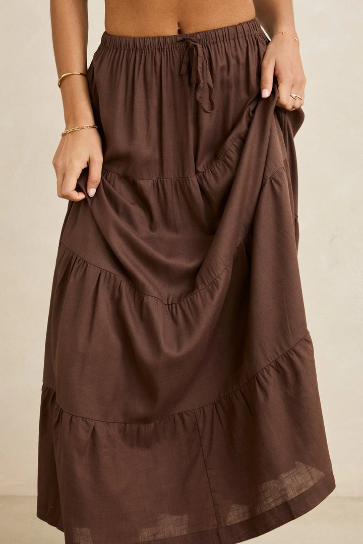 Rhythm Women's Classic Tiered Maxi Skirt - Chocolate - Sun Diego Boardshop