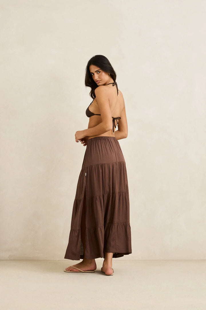 Rhythm Women's Classic Tiered Maxi Skirt - Chocolate - Sun Diego Boardshop